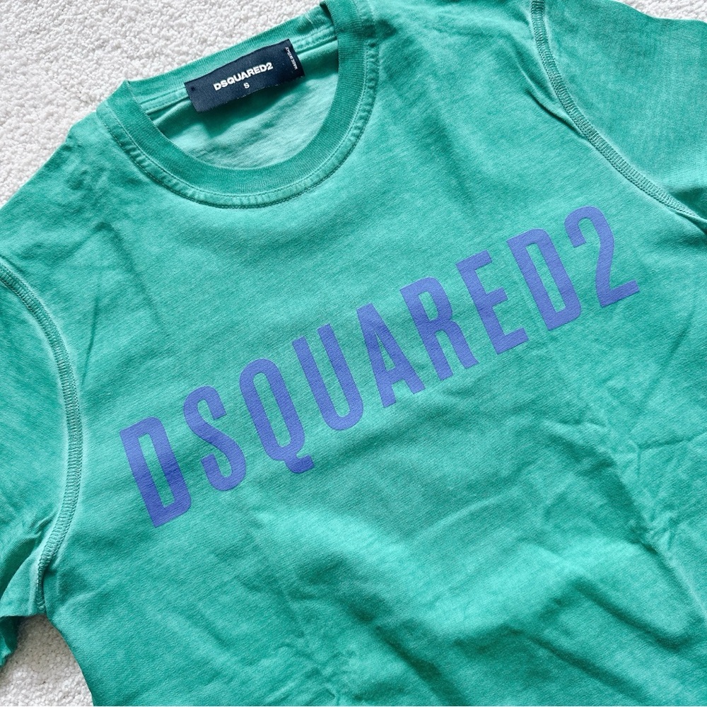 NWOT DSQUARED2 Rare Graphic Logo Crew Tee T-Shirt Top sz S Vintage Green Blue